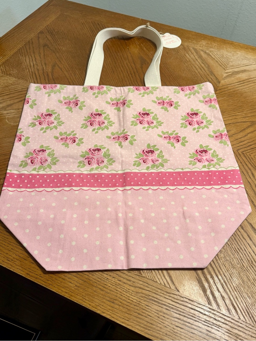 Pink Floral Tote Bag Rose Print Canvas Tote Cottagecore Shabby Chic Market Bag